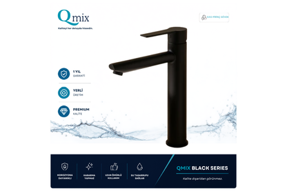 LÜX ÇANAK LAVABO BATARYASI-SİYAH