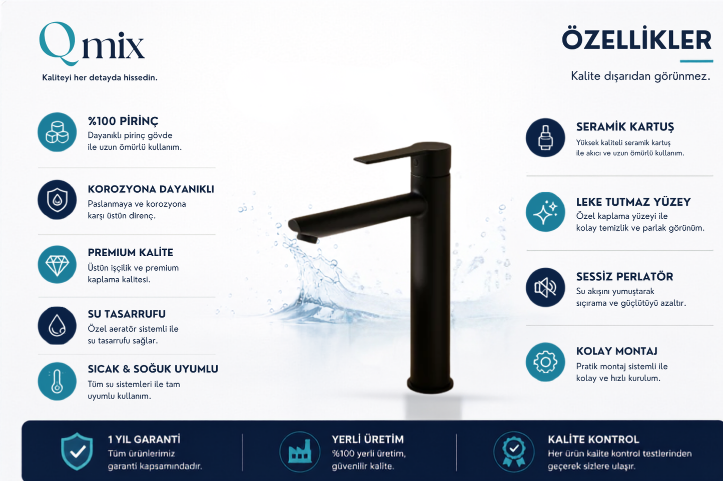 LÜX ÇANAK LAVABO BATARYASI-SİYAH