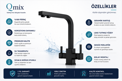 ARITMALI LÜX KARE MUTFAK BATARYASI-SİYAH