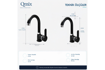 LÜX DELTA LAVABO BATARYASI-SİYAH