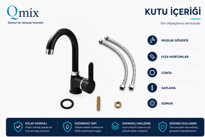 LÜX DELTA LAVABO BATARYASI-SİYAH