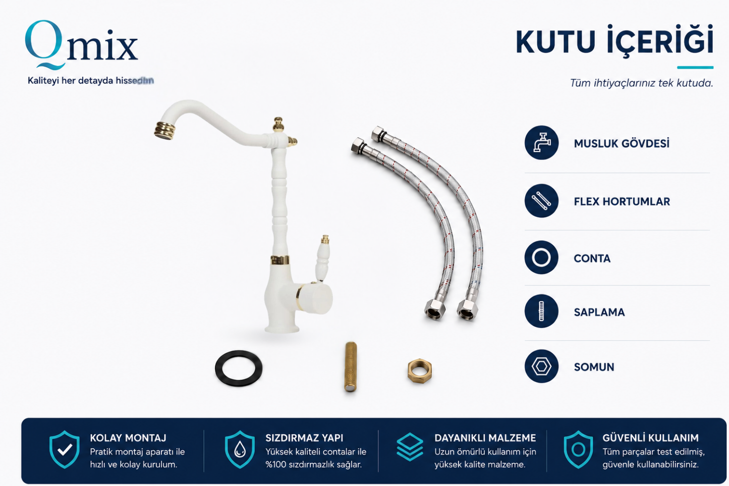 RUSTİK MUTFAK BATARYASI-BEYAZ,GOLD