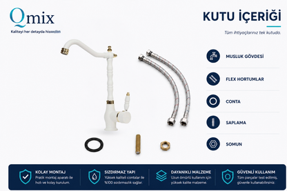 RUSTİK MUTFAK BATARYASI-BEYAZ,GOLD