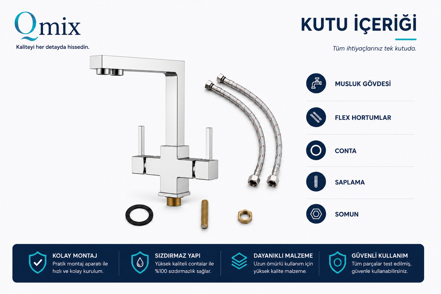 ARITMALI LÜX KARE MUTFAK BATARYASI-KROM